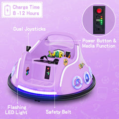 12V Kids Ride On Bumper Car with Frequency Pairing Remote, 3 Speeds, 360 Degree Spin and Safety Belt, Purple