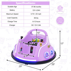 12V Kids Ride On Bumper Car with Frequency Pairing Remote, 3 Speeds, 360 Degree Spin and Safety Belt, Purple