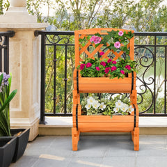 2 Tier Raised Garden Bed with Cylindrical Planter Boxes and Trellis in Orange