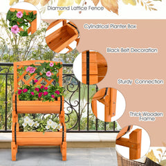 2 Tier Raised Garden Bed with Cylindrical Planter Boxes and Trellis in Orange