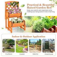 2 Tier Raised Garden Bed with Cylindrical Planter Boxes and Trellis in Orange
