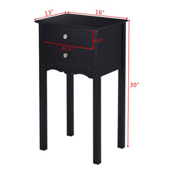 Vintage Style Side Table with 2 Drawers, Tall Black Accent Nightstand