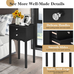 Vintage Style Side Table with 2 Drawers, Tall Black Accent Nightstand
