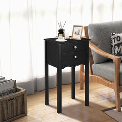 Vintage Style Side Table with 2 Drawers, Tall Black Accent Nightstand