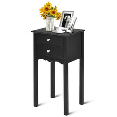 Vintage Style Side Table with 2 Drawers, Tall Black Accent Nightstand