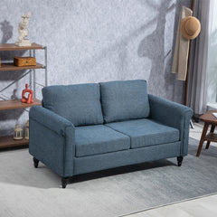 Vintage Loveseat, Upholstered Love Seat Furniture, Chenille-feel Fabric 2 Seater Sofa Couch with Rolled Arms, Gourd-Shaped Rubber Wood Legs for Living Room, Dark Grey