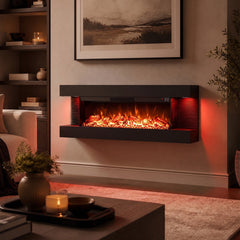 3-Sided Black Wall Mount Electric WiFi Fireplace with Floating Mantel and 12 Flame Ambient-50 Inches