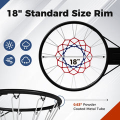 18 inches Basketball Rim Heavy Duty Wall Mounted Basketball Rim Goal Replacement-Black
