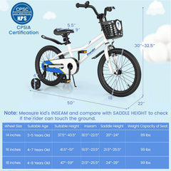 18 Inch Kids Bike with Removable Training Wheels, White