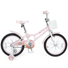 18 Inch Girls Bike with Basket, Kickstand and Removable Training Wheels, Pink