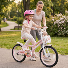 18 Inch Girls Bike with Basket, Kickstand and Removable Training Wheels, Pink