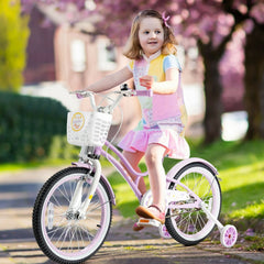 18 Inch Kids Bike with Detachable Basket and Removable Training Wheels, Purple