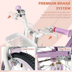 18 Inch Kids Bike with Detachable Basket and Removable Training Wheels, Purple