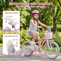 18 Inch Girls Bike with Basket, Streamers and Kickstand, Mermaid Theme, Pink