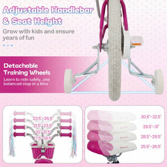 18 Inch Girls Bike with Basket, Ribbons and Mudguards, Mermaid Theme, Rose Red