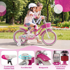 18 Inch Girls Bike with Basket, Ribbons and Mudguards, Mermaid Theme, Rose Red