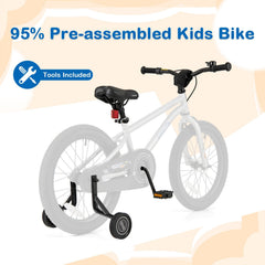 18 Inch Kids Bike with High Carbon Steel Frame, Kickstand and Training Wheels, Silver