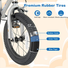 18 Inch Kids Bike with High Carbon Steel Frame, Kickstand and Training Wheels, Silver