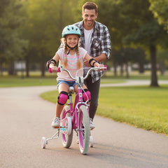 18 Inch Kids Bike with Kickstand, Training Wheels and Reflectors, Pink