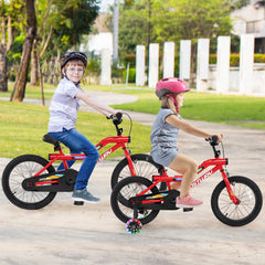 18 Inch LED Lighted Kids Bike with Headlight and Training Wheels, Red