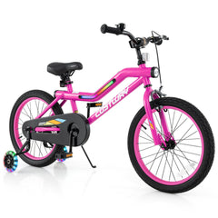 18 Inch LED Lighted Kids Bike with Headlight and Training Wheels, Pink