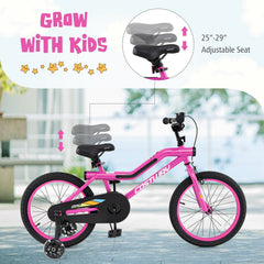 18 Inch LED Lighted Kids Bike with Headlight and Training Wheels, Pink