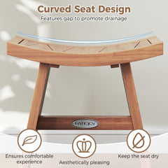 18 Inch Teak Wood Shower Bench with Curved Seat for Bathroom