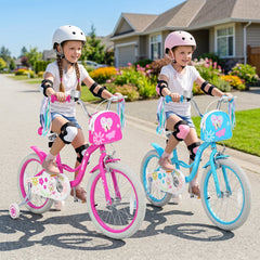 18 Inch Girls Bike with Front Bag, Streamers and Training Wheels, Pink