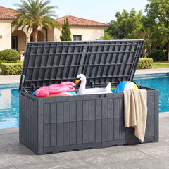 180 Gal Outdoor Deck Box All-Weather Lockable Storage Bin with Lid and Handles-Gray