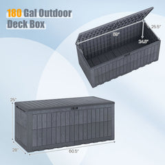 180 Gal Outdoor Deck Box All-Weather Lockable Storage Bin with Lid and Handles-Gray