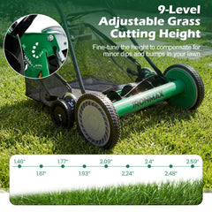 18 Inch Push Reel Lawn Mower 4-Position Adjustable with Removable Grass Catcher-Green