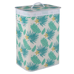 19 Gal Bamboo Clothes Hamper with Removable Liner and Portable Handles-Green