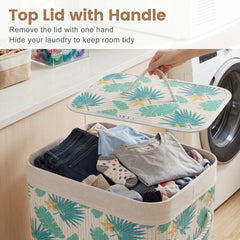 19 Gal Bamboo Clothes Hamper with Removable Liner and Portable Handles-Green