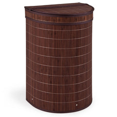 19 Gal Capacity Bamboo Laundry Hamper with Zippered Lid-Brown