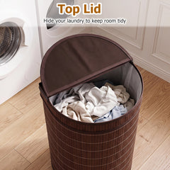 19 Gal Capacity Bamboo Laundry Hamper with Zippered Lid-Brown