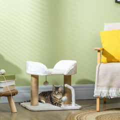 Cat Tower Condo for Indoor Cats, Small Cat Tree with Jute Scratching Posts, Top Perch, Dangling Balls, Light Grey