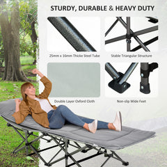 Folding Camping Cot with Mat & Pillow, Double Layer Oxford Heavy Duty Sleeping Cot with Carry Bag Blue