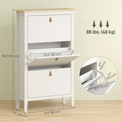 Narrow Shoe Cabinet with 2 Flip Drawers, Adjustable Shelves for Entryway, Holds 10-14 Pairs, White