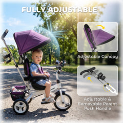 6 in 1 Toddler Tricycle Stroller with Basket, Canopy, 5-point Safety Harness, for 12-60 Months, Grey