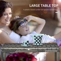 Patio Wicker End Table, Outdoor PE Rattan Side Table, with Plastic Board Under the Full Woven Table Top for Patio, Garden, Balcony, Mixed Brown