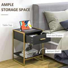 Nightstand Set of 2, Modern Bedside Table with Drawer and Shelf, Bedside Cabinets for Bedroom, White