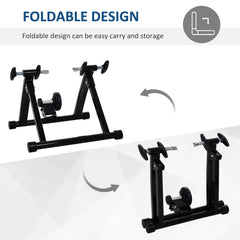 Foldable Indoor Bike Trainer, Stationary Bicycle Stand for Riding Exercise, 26-28" & 700C Wheels, Quick Release Skewer & Front Wheel Riser Block Included, Black