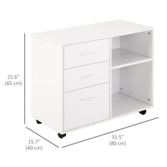 Modern Lateral Filing Cabinet, 3 Drawer File Cabinet for Letter and A4 Size Documents, Mobile, Printer Stand with Open Shelves, Rolling Wheels, Black