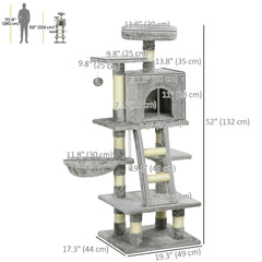 52 Inch Large Cat Tree for Indoor Cats, Dark Grey