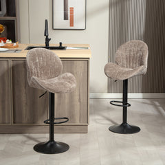 Bar Stools Set of 2, Swivel Barstools with Back, Adjustable Height and Footrest for Kitchen Island, Dining Room, Beige