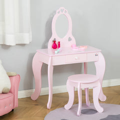 Kids Vanity Table Set with Mirror and Stool, Drawer, for 3-6 Years, Pink