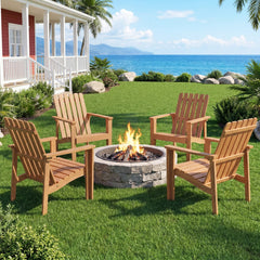 1 Pack Acacia Wood Outdoor Patio Chair with Slatted Backrest and Seat Built-in Armrest