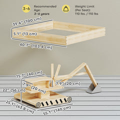 Wooden Sandbox with Digger, Kids Sandbox with 360° Rotating Seat & Bottom Liner, 72" x 35" x 22"
