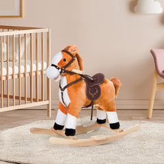 Kids Plush Rocking Horse Child Ride On Toy Rocker with Realistic Sounds Brown