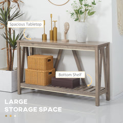 52" Console Table, Farmhouse Narrow Entryway Table with Storage Shelf, Rustic Sofa Table with Anti-tipper for Living Room and Hallway, Oak